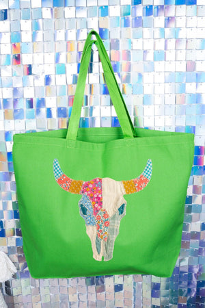 Patchwork Steer Head Canvas Jumbo Tote - Wholesale Accessory Market