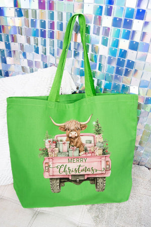 Pink Highland Cow Christmas Canvas Jumbo Tote - Wholesale Accessory Market