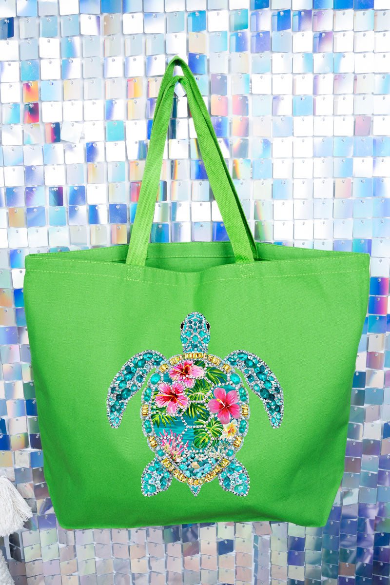 Seaside Sparkle Turtle Canvas Jumbo Tote - Wholesale Accessory Market