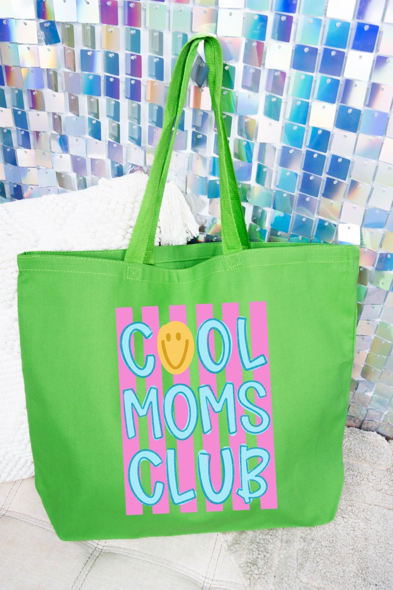Striped Happy Cool Moms Club Canvas Jumbo Tote - Wholesale Accessory Market