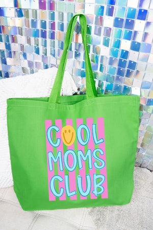 Striped Happy Cool Moms Club Canvas Jumbo Tote - Wholesale Accessory Market
