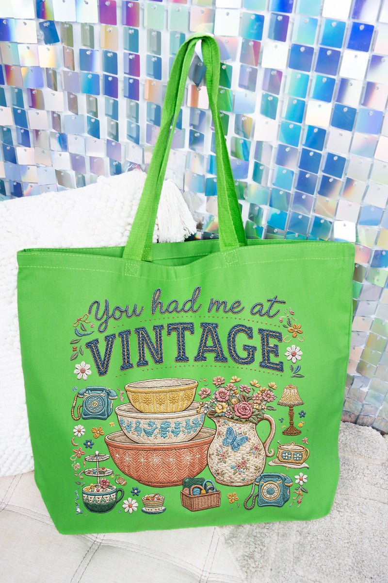 Vintage Threaded Treasures Canvas Jumbo Tote - Wholesale Accessory Market