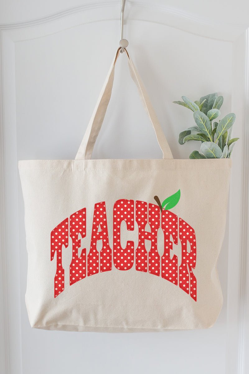 Apple Dot Teacher Canvas Jumbo Tote - Wholesale Accessory Market