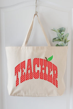 Apple Dot Teacher Canvas Jumbo Tote - Wholesale Accessory Market
