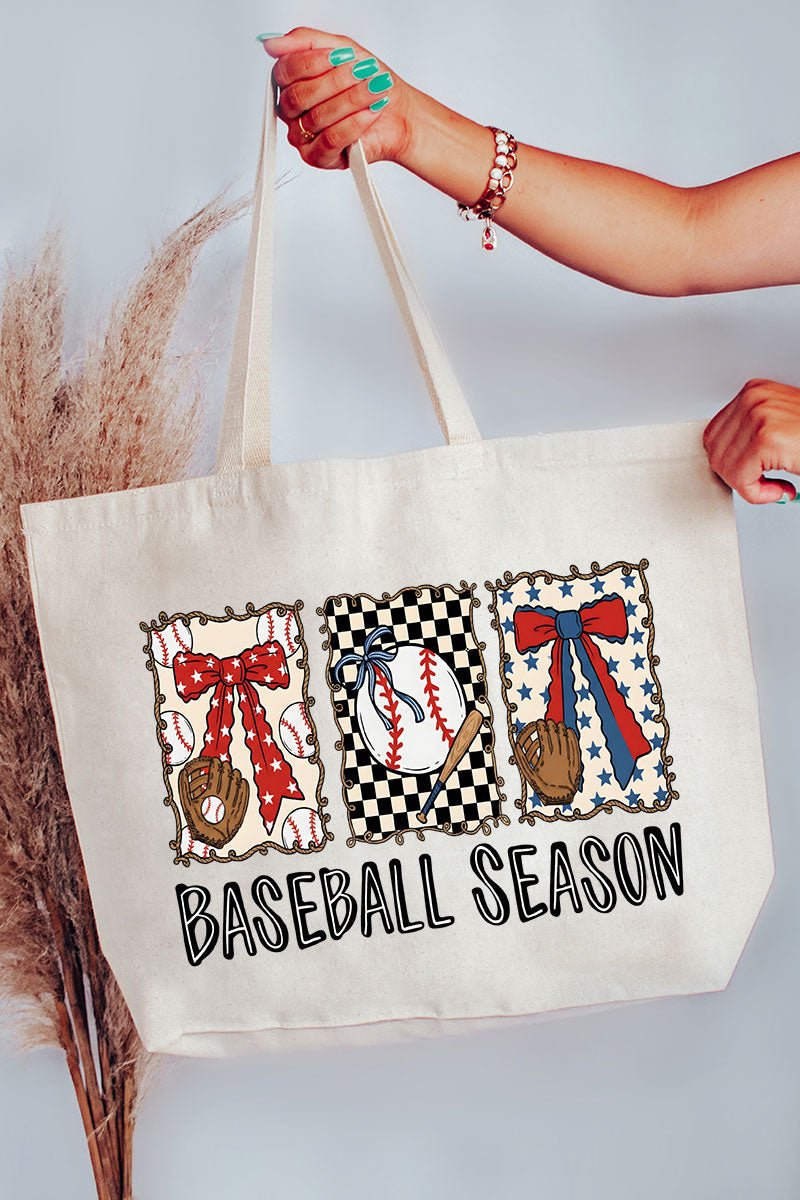 Baseball Season Ribbon Canvas Jumbo Tote - Wholesale Accessory Market