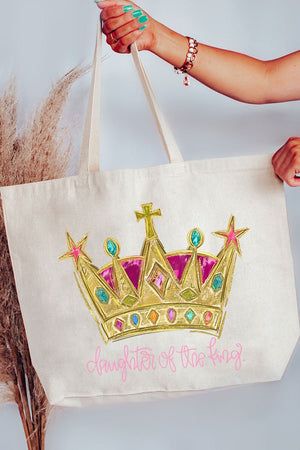 Bejeweled Daughter Of The King Canvas Jumbo Tote - Wholesale Accessory Market