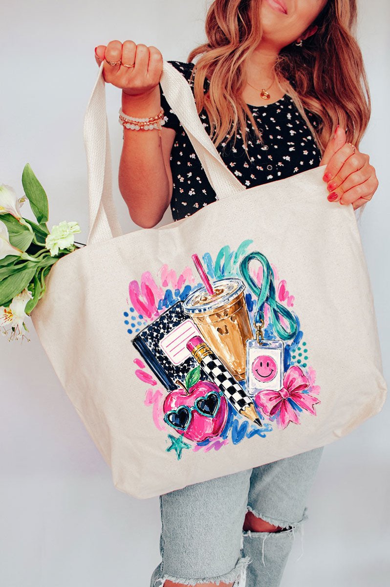 Bows, Books & Brews Canvas Jumbo Tote - Wholesale Accessory Market
