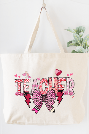 Bow Teacher Doodle Canvas Jumbo Tote - Wholesale Accessory Market