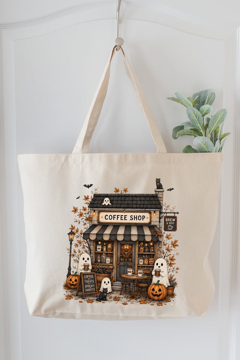Brew & Boo Coffee Shop Canvas Jumbo Tote - Wholesale Accessory Market