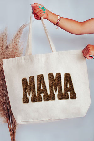 Brown Faux Threaded Mama Canvas Jumbo Tote - Wholesale Accessory Market