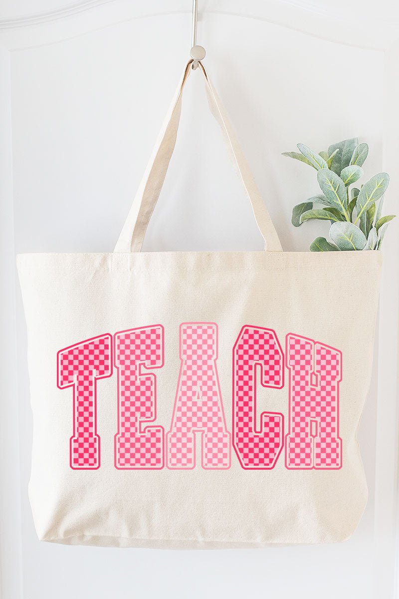Checkered Teach Canvas Jumbo Tote - Wholesale Accessory Market