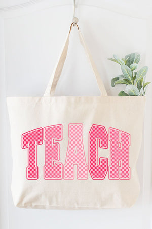 Checkered Teach Canvas Jumbo Tote - Wholesale Accessory Market