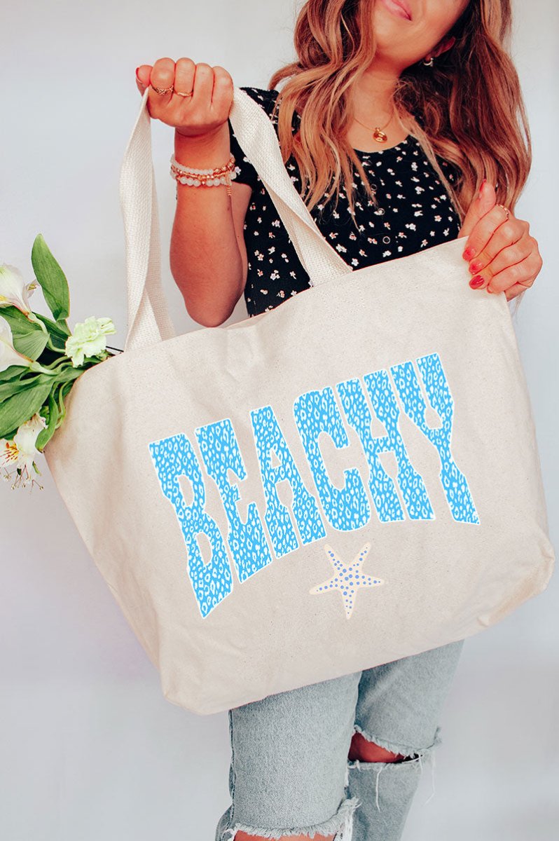 Coastal Beachy Leopard Canvas Jumbo Tote - Wholesale Accessory Market