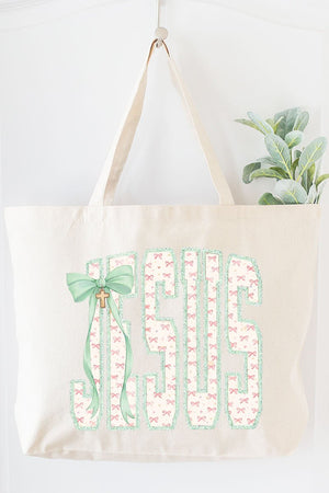 Coquette Cross Jesus Canvas Jumbo Tote - Wholesale Accessory Market