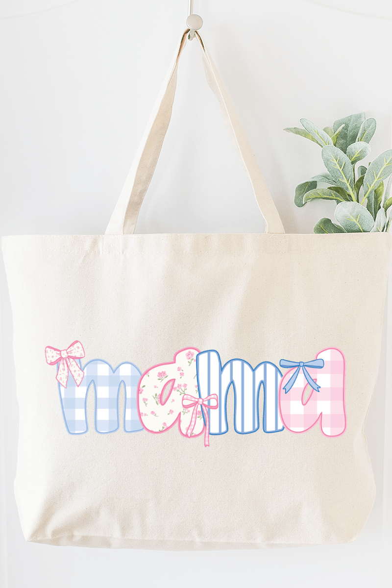 Coquette Floral Pink And Blue Mama Canvas Jumbo Tote - Wholesale Accessory Market