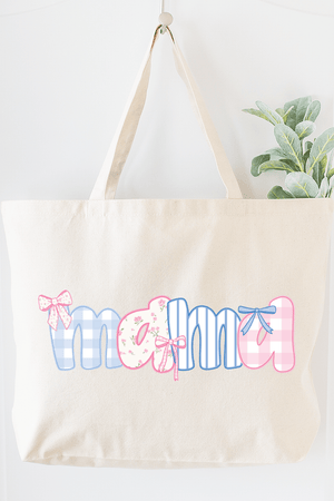 Coquette Floral Pink And Blue Mama Canvas Jumbo Tote - Wholesale Accessory Market