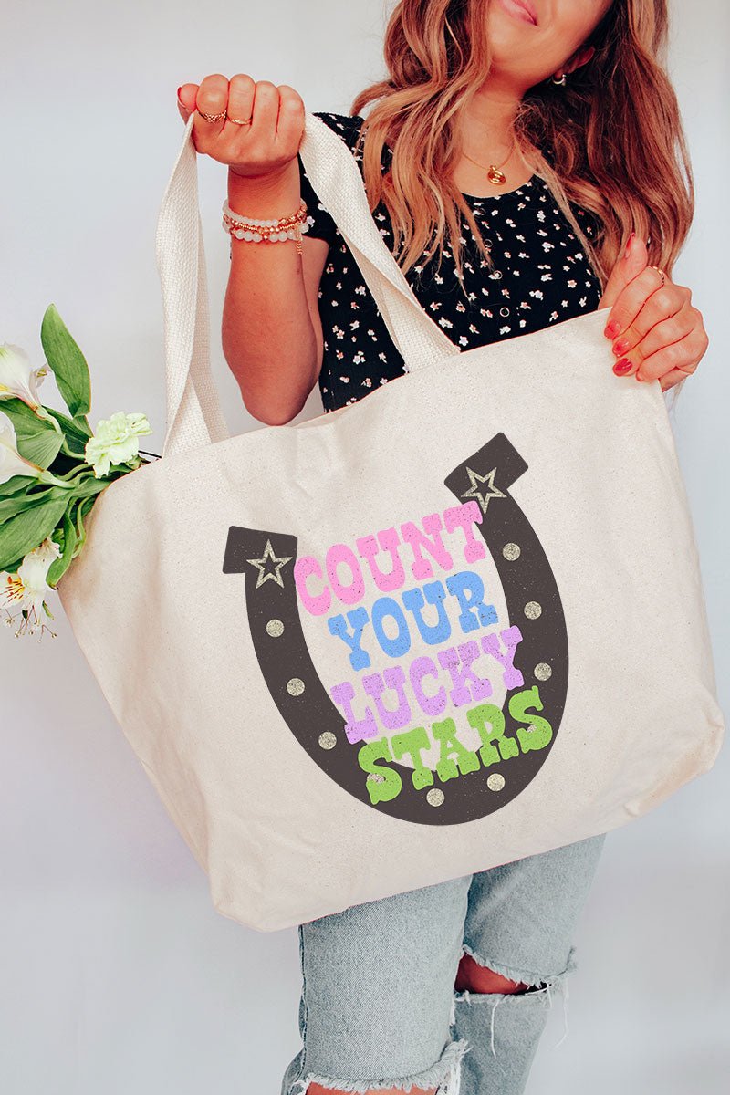 Count Your Lucky Stars Canvas Jumbo Tote - Wholesale Accessory Market