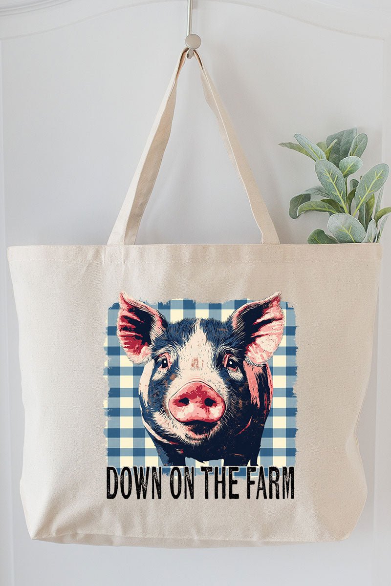 Down On The Farm Pig Canvas Jumbo Tote - Wholesale Accessory Market