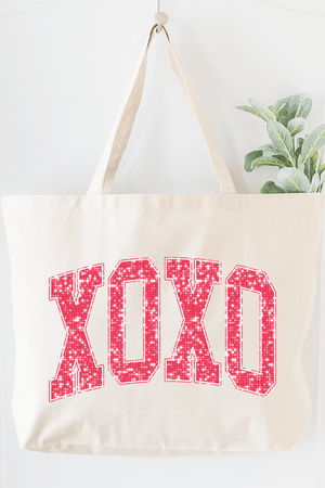 Faux Glitter XOXO Canvas Jumbo Tote - Wholesale Accessory Market