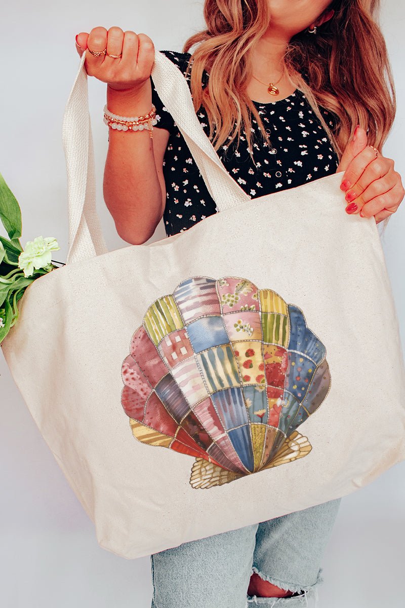 Faux Patchwork Seashell Canvas Jumbo Tote - Wholesale Accessory Market