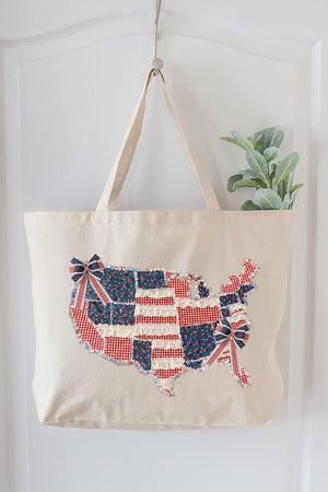 Faux Patchwork USA Map Canvas Jumbo Tote - Wholesale Accessory Market