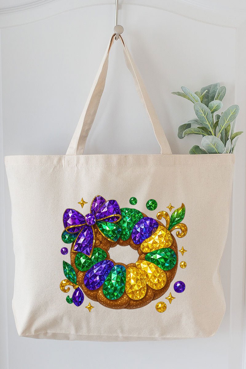Faux Rhinestone King Cake Canvas Jumbo Tote - Wholesale Accessory Market