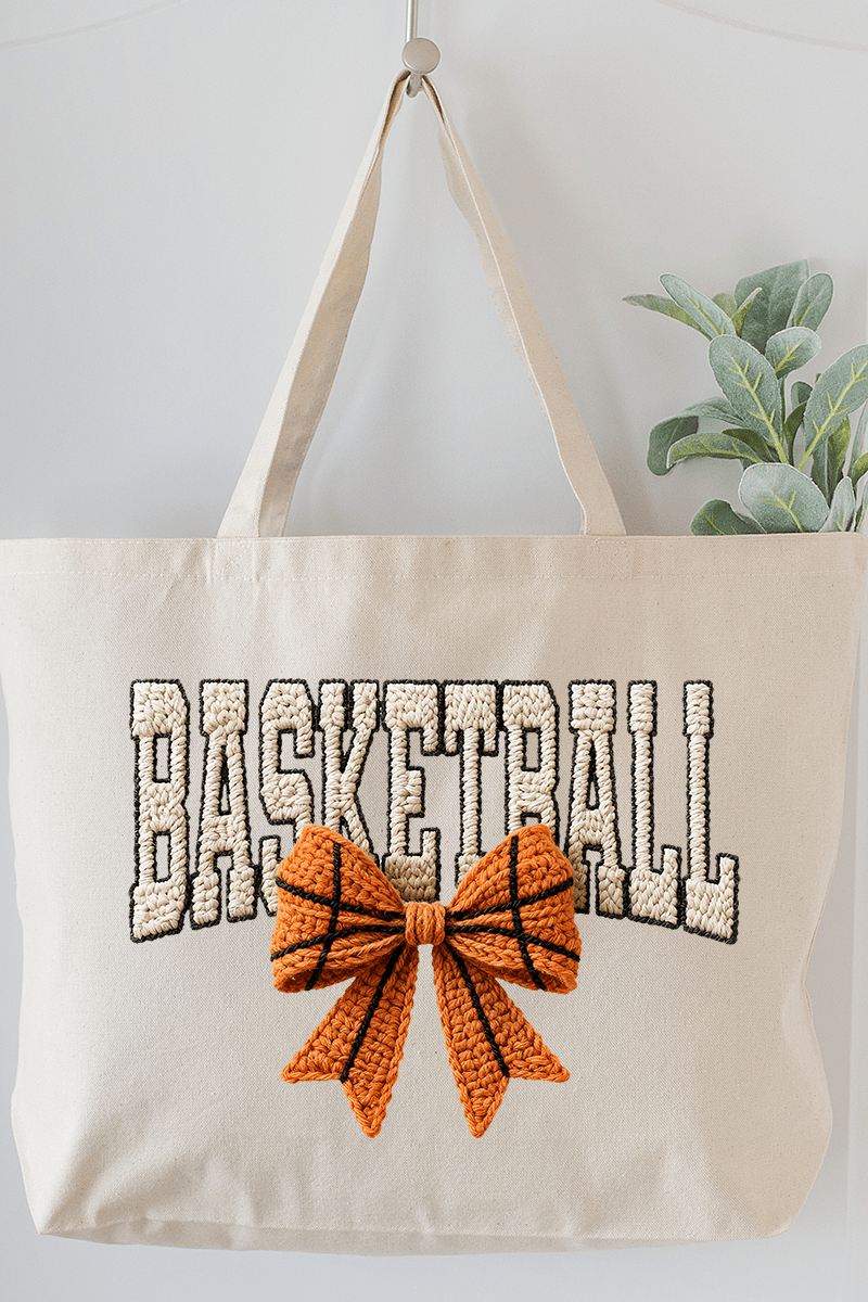 Faux Yarn Basketball Coquette Canvas Jumbo Tote - Wholesale Accessory Market