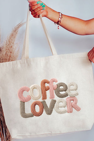 Faux Yarn Coffee Lover Canvas Jumbo Tote - Wholesale Accessory Market