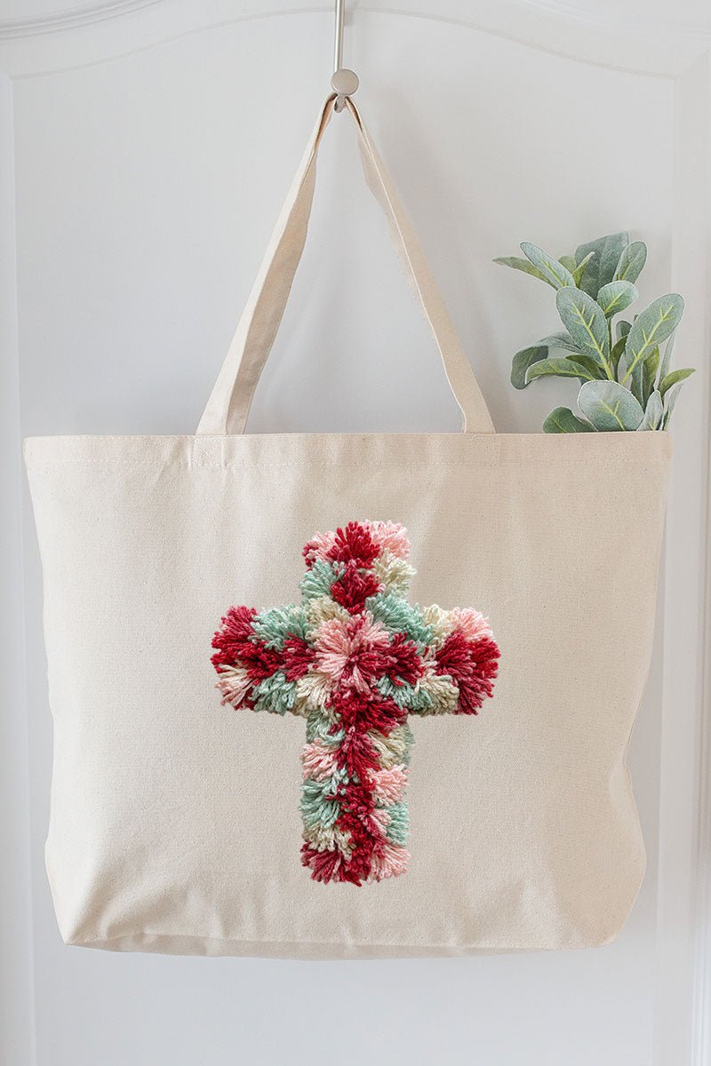 Faux Yarn Cross Canvas Jumbo Tote - Wholesale Accessory Market