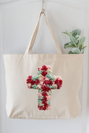 Faux Yarn Cross Canvas Jumbo Tote - Wholesale Accessory Market