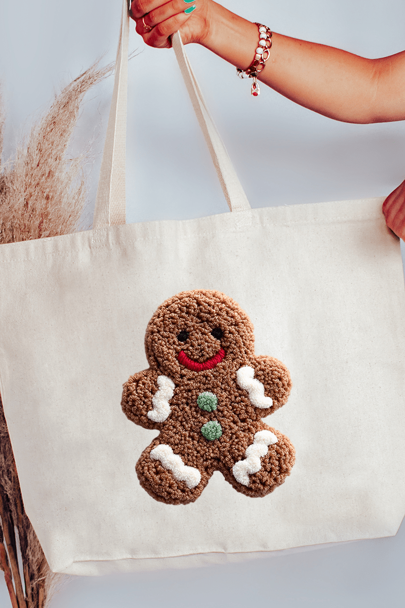 Faux Yarn Gingerbread Kisses Canvas Jumbo Tote - Wholesale Accessory Market