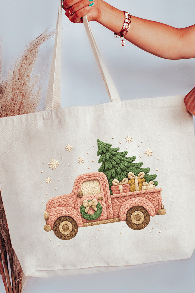 Faux Yarn Holly Jolly Haul Canvas Jumbo Tote - Wholesale Accessory Market