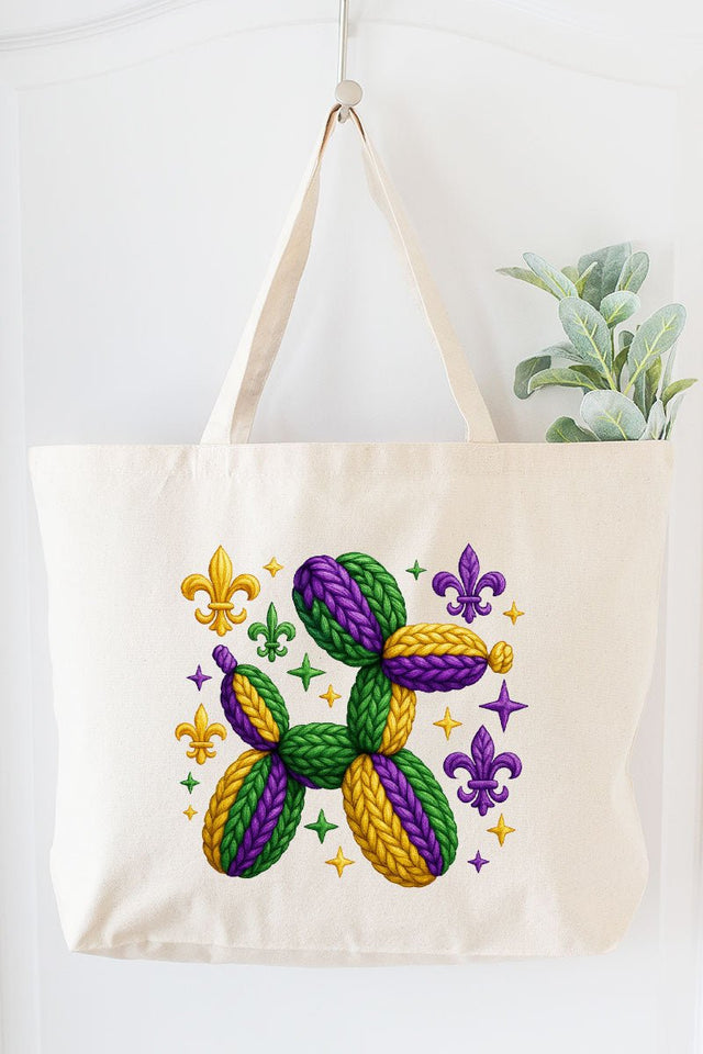 Faux Yarn Mardi Gras Balloon Dog Canvas Jumbo Tote - Wholesale Accessory Market