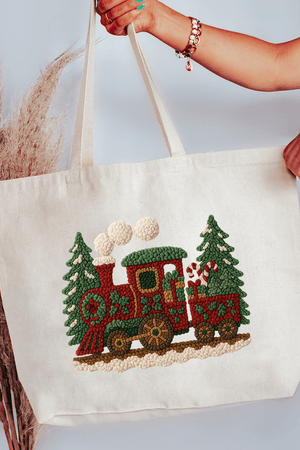 Faux Yarn Mistletoe Express Canvas Jumbo Tote - Wholesale Accessory Market