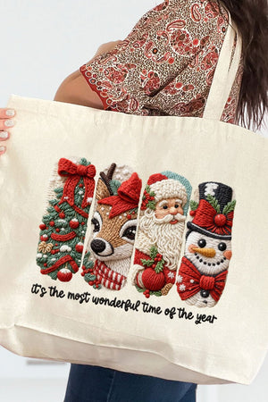 Faux Yarn Most Wonderful Time Canvas Jumbo Tote - Wholesale Accessory Market