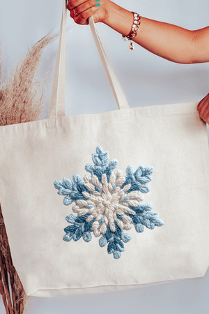 Faux Yarn Snow Day Snowflake Canvas Jumbo Tote - Wholesale Accessory Market