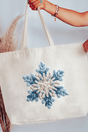 Faux Yarn Snow Day Snowflake Canvas Jumbo Tote - Wholesale Accessory Market