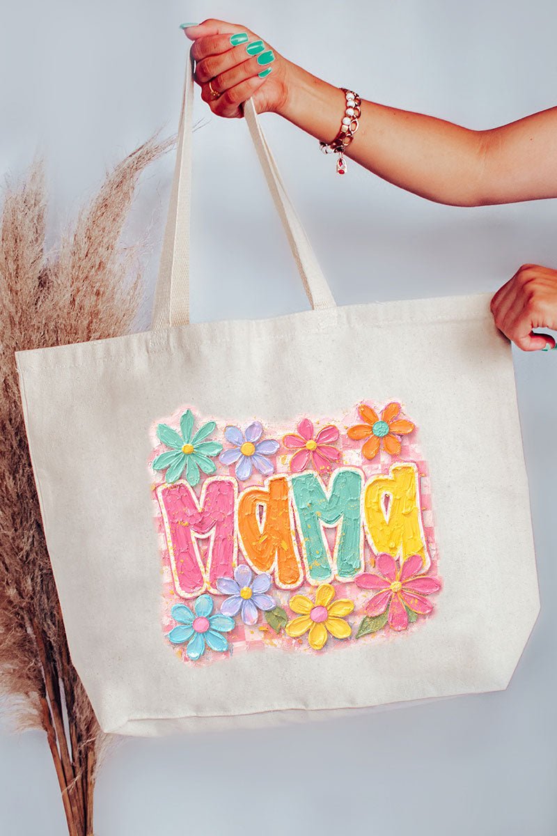 Floral Painted Mama Canvas Jumbo Tote - Wholesale Accessory Market