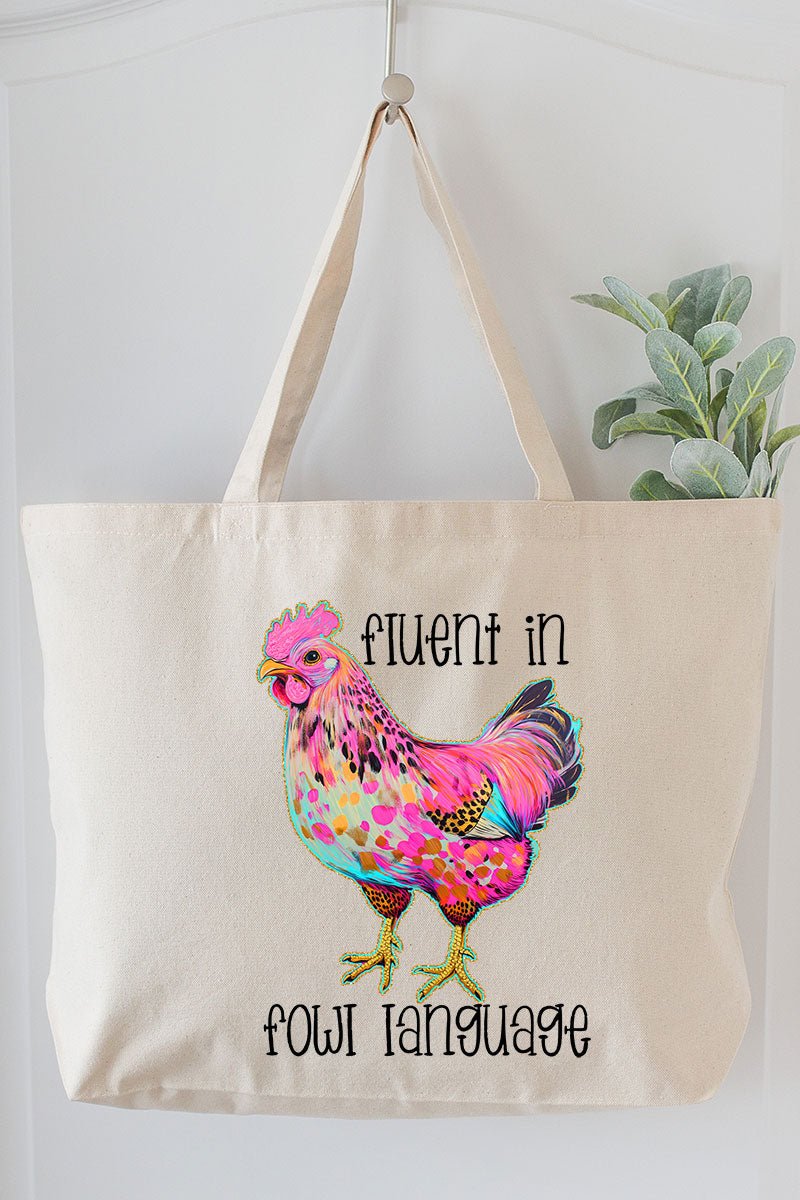 Fluent In Fowl Language Canvas Jumbo Tote - Wholesale Accessory Market