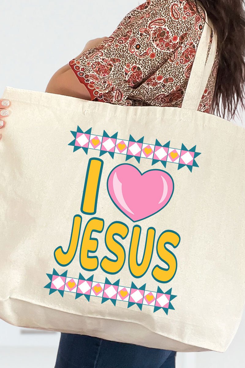 Folk Faith: I Love Jesus Canvas Jumbo Tote - Wholesale Accessory Market