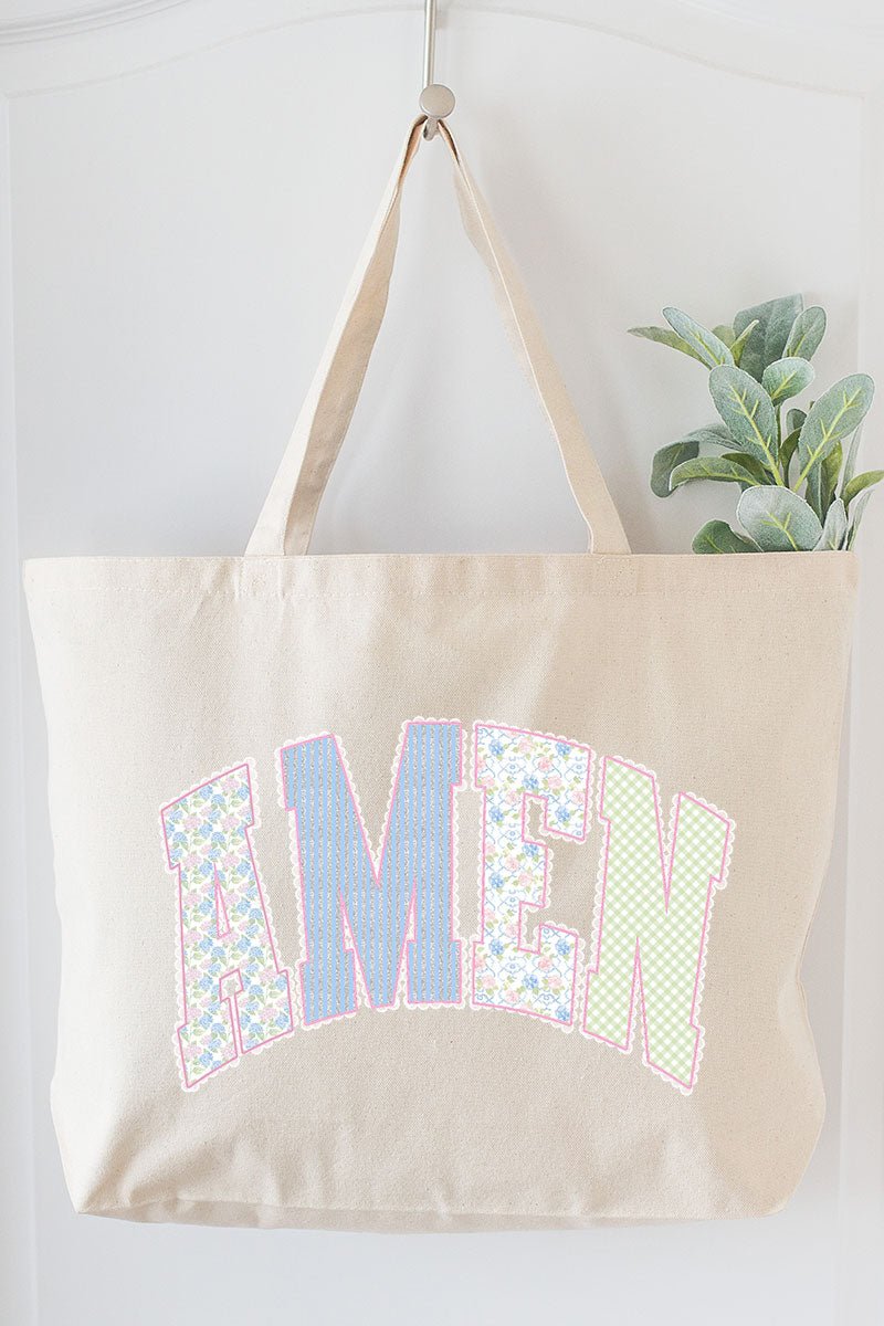 Garden Gingham Amen Canvas Jumbo Tote - Wholesale Accessory Market