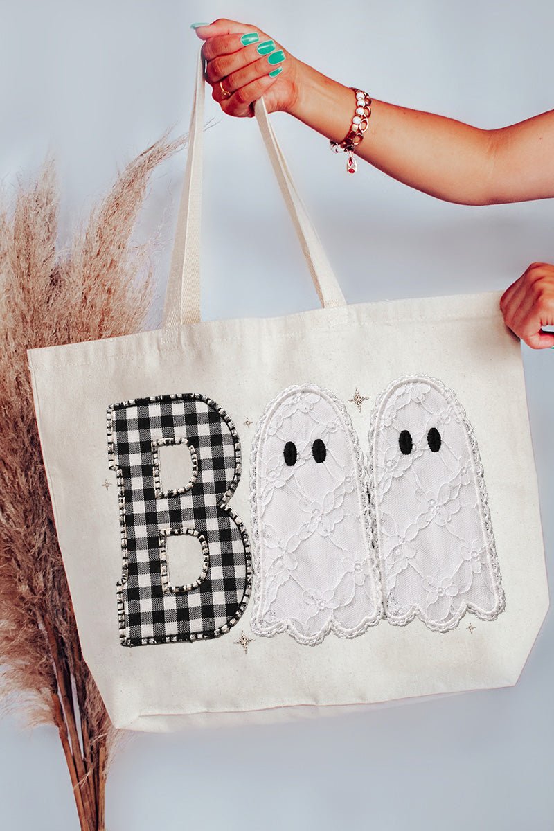 Gingham & Lace Boo Canvas Jumbo Tote - Wholesale Accessory Market