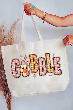 Gobble In Gingham Canvas Jumbo Tote - Wholesale Accessory Market