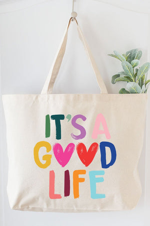 Heart It's A Good Life Canvas Jumbo Tote - Wholesale Accessory Market