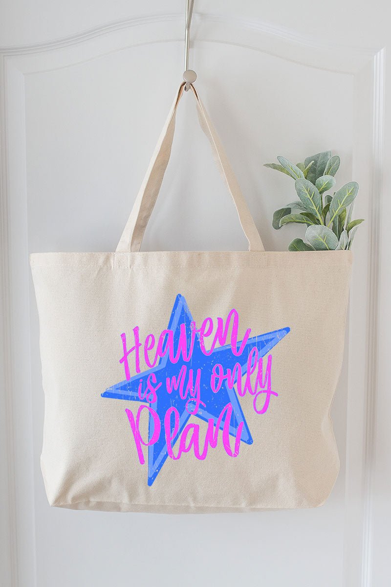 Heaven Is My Only Plan Canvas Jumbo Tote - Wholesale Accessory Market