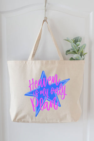Heaven Is My Only Plan Canvas Jumbo Tote - Wholesale Accessory Market