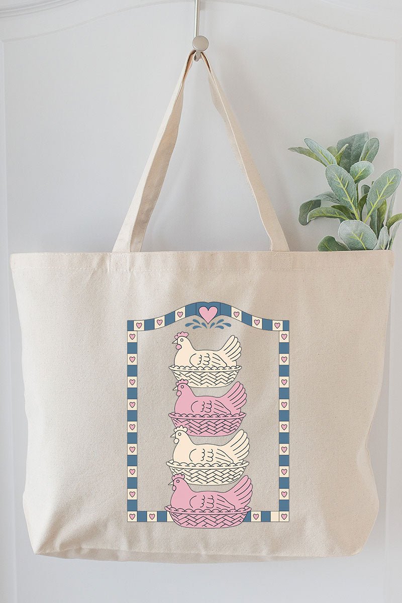 Hen Stack Hearts Canvas Jumbo Tote - Wholesale Accessory Market