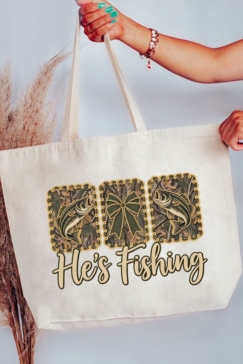 He's Fishing Canvas Jumbo Tote - Wholesale Accessory Market