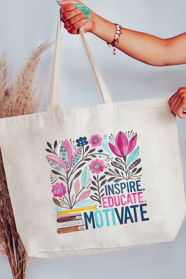 Inspire, Educate, Motivate Canvas Jumbo Tote - Wholesale Accessory Market