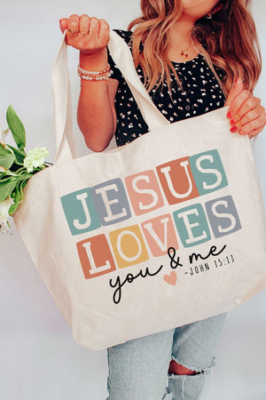 Jesus Loves You & Me Canvas Jumbo Tote - Wholesale Accessory Market